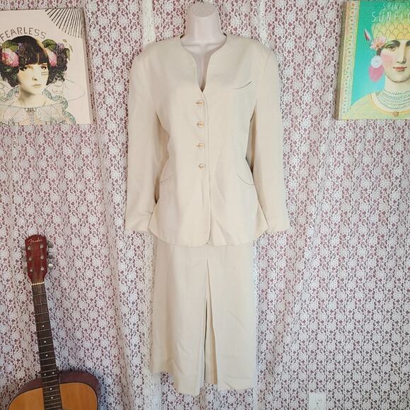 SUIT Vintage 80s 90s Jacques vert cream suit blazer and skirt set Size 10 - Picture 1 of 13